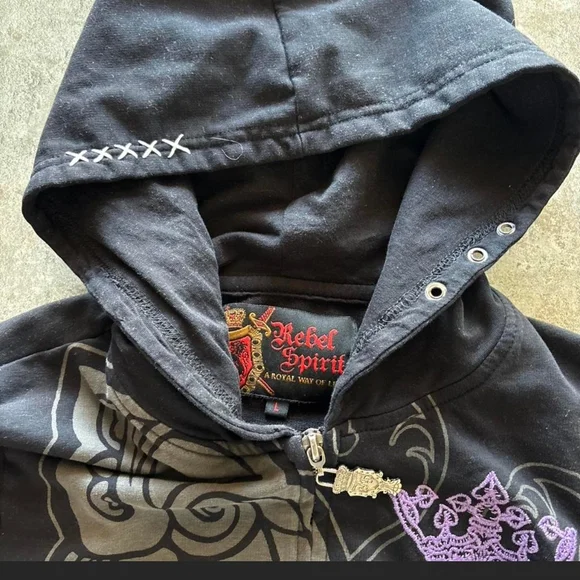 REBEL SPIRIT RARE VINTAGE Zip-Up Hoodie with INSANE GRAPHICS ON IT!! L - Picture 6 of 8